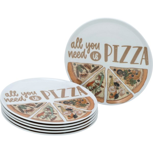 CreaTable Pizzateller Europa All You Need, Pizzateller 33 cm 6-tlg, (6 St), Teller Set, Pizzamotiv, Europäische Qualität