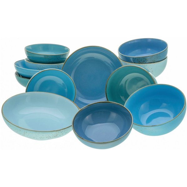 CreaTable Schale NATURE COLLECTION Aqua, Steinzeug, (Set, 12-tlg), Salatschale, Müslischale, Servierschale, im Set, für 4 Personen
