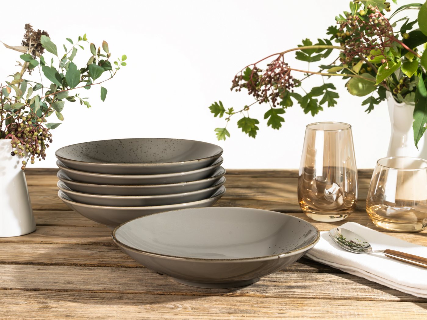 creaTable Suppenteller Essteller NATURE COLLECTION, (6 St), Teller Set für 6 Personen, Ø 22 cm, Steinzeug, tiefe Teller – Bild 3 von 5