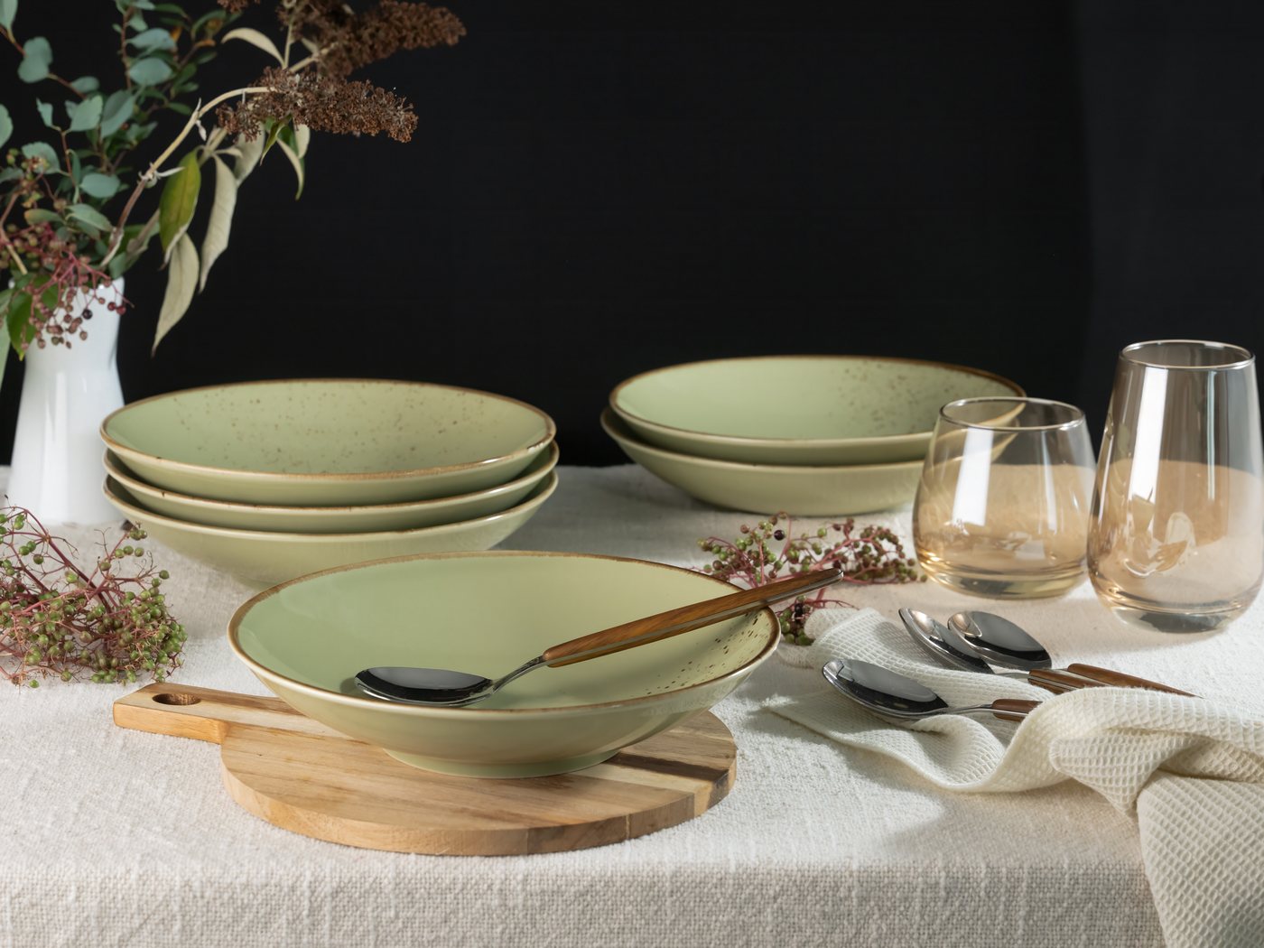 creaTable Suppenteller Essteller NATURE COLLECTION, (6 St), Teller Set für 6 Personen, Ø 22 cm, Steinzeug, tiefe Teller – Bild 4 von 5