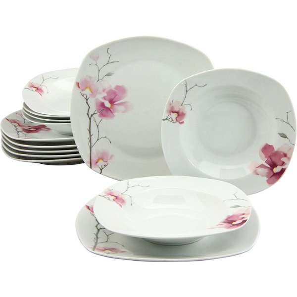 CreaTable Tafelservice Amelie Aiko, Tafel-Service 12-tlg (12-tlg), 6 Personen, Porzellan, Teller Set, Blumendekor