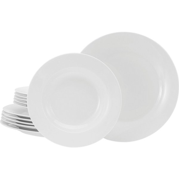 CreaTable Tafelservice BASE Weiß, Service 12-tlg. (12-tlg), 6 Personen, Porzellan, Teller Set, Klassisch, Zeitlos, Der Alleskönner