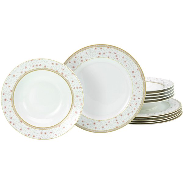CreaTable Tafelservice Emilja, Tafel-Service 12-tlg (12-tlg), 6 Personen, Porzellan, Teller Set, Blumendekor