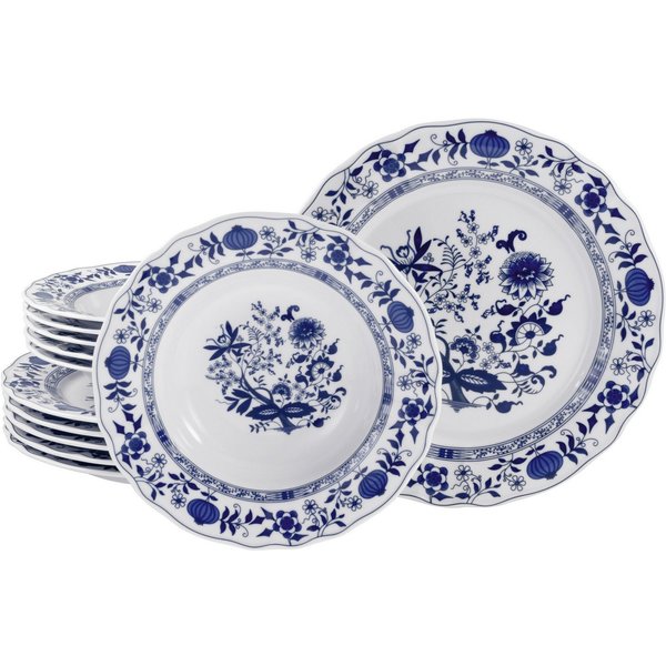 CreaTable Tafelservice Flora Zwiebelmuster, Tafel-Service 12-tlg (12-tlg), 6 Personen, Porzellan, Teller Set, Nostalgisch, Vintage