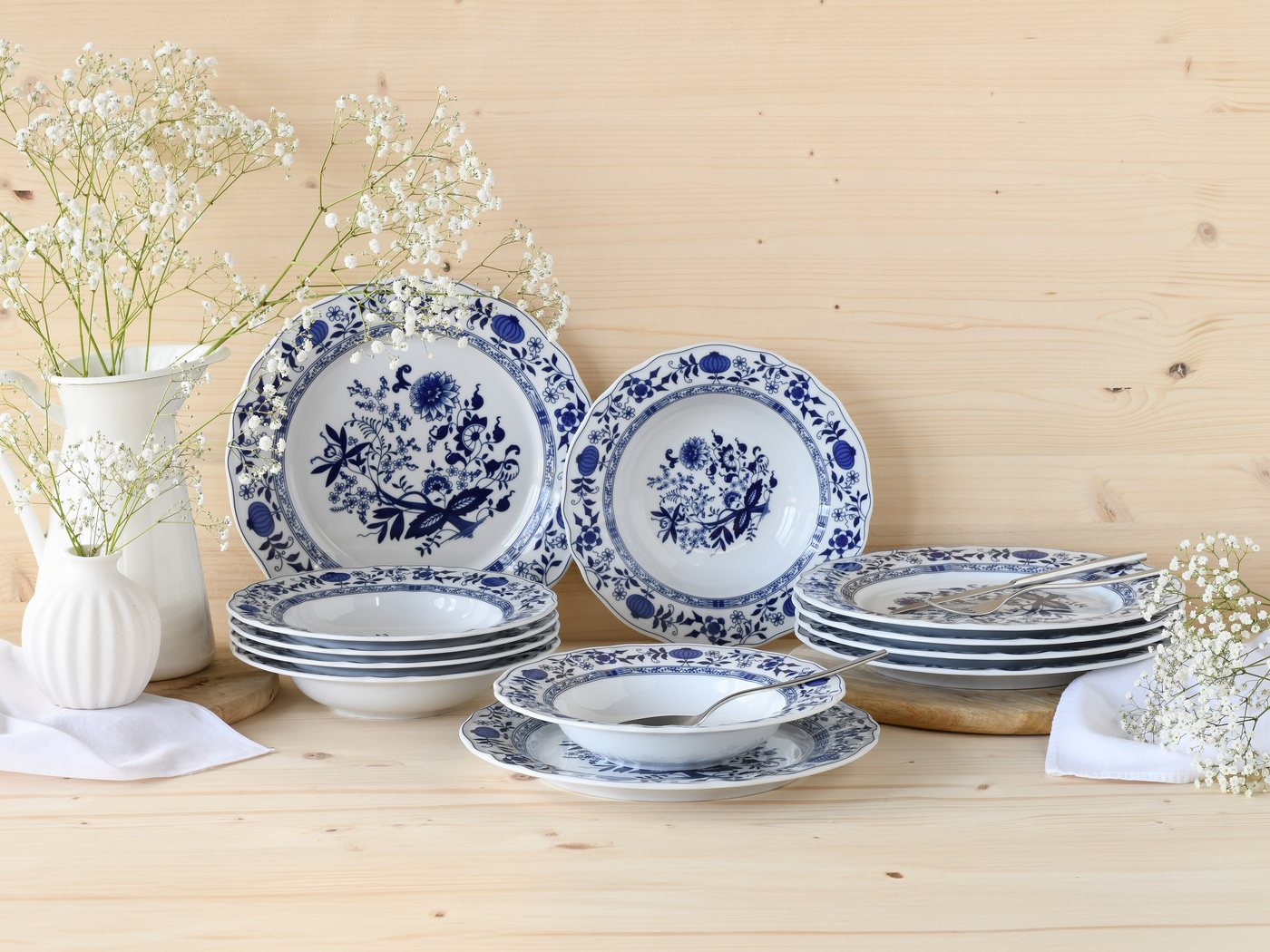 creaTable Tafelservice Flora Zwiebelmuster, Tafel-Service 12-tlg (12-tlg), 6 Personen, Porzellan, Teller Set, Nostalgisch, Vintage – Bild 3 von 5