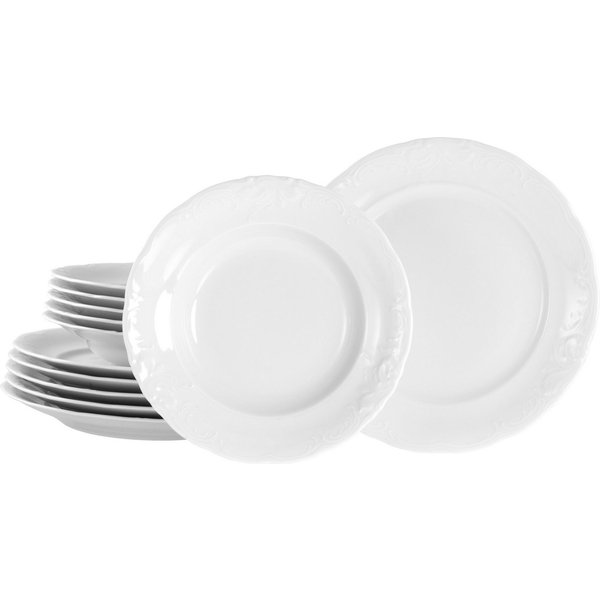 CreaTable Tafelservice Frederike Weiss, Service 12-tlg. (12-tlg), 6 Personen, Porzellan, Teller Set, Klassisch, Zeitlos
