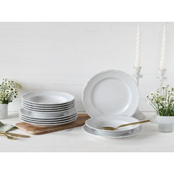 CreaTable Tafelservice Geschirr-Set Maria Theresia (12-tlg), 6 Personen, Porzellan, Geschirr, Teller Set, weiß, 12 Teile, für 6 Personen