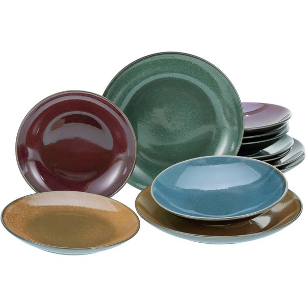 CreaTable Tafelservice Geschirr-Set Marrakesch (12-tlg), 4 Personen, Steinzeug, Teller Set, Service, mit Vintage Aussenrand, 12 Teile, für 4 Personen