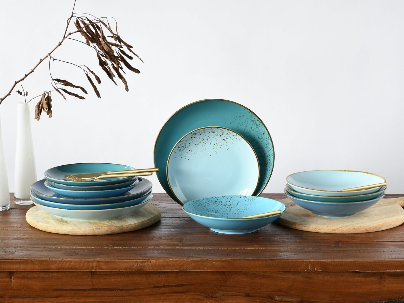 creaTable Tafelservice Geschirr-Set NATURE COLLECTION Aqua (12-tlg), 4 Personen, Steinzeug, Teller Set, Service, 12 Teile, für 4 Personen – Bild 3 von 5