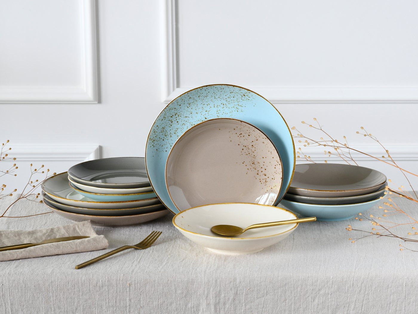 creaTable Tafelservice Geschirr-Set NATURE COLLECTION Scandic (12-tlg), 4 Personen, Steinzeug, Teller Set, Service, 4 Farben im Set, 12 Teile, für 4 Personen – Bild 2 von 5