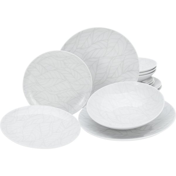 CreaTable Tafelservice Home Blätter (12-tlg), 4 Personen, Porzellan