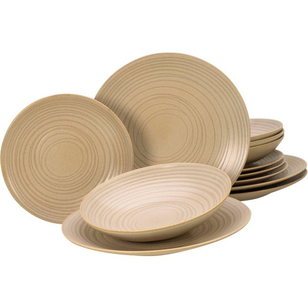 CreaTable Tafelservice Lava Stone Sand (12-tlg), 4 Personen, Steinzeug, Teller Set, robuste, kratzfeste, seidenmatte Glasur