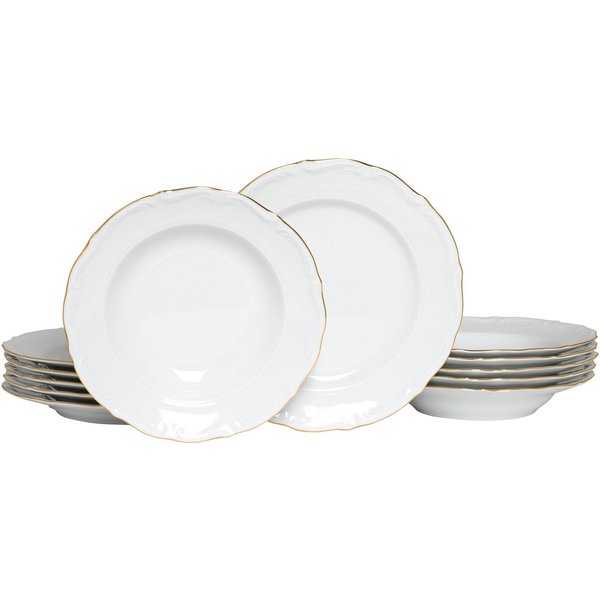 CreaTable Tafelservice Maria Theresia, Tafel-Service 12-tlg (12-tlg), 6 Personen, Porzellan, Teller Set, Traditionelle Porzellanform