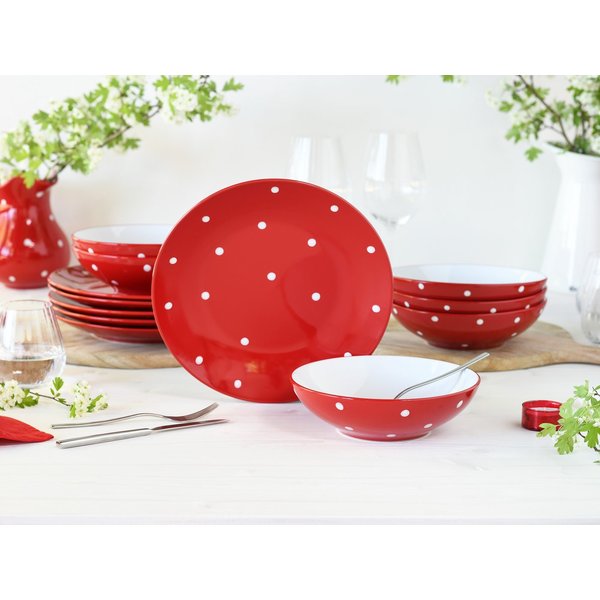 CreaTable Tafelservice Polka Dots, Service 12-tlg. (12-tlg), 6 Personen, Steinzeug, Teller Set, Fröhliche Farbgebung, Polka Dots