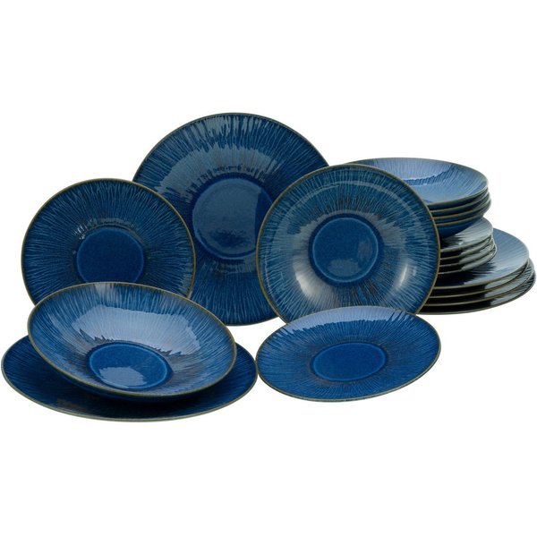 CreaTable Tafelservice Sea Breeze Hellblau (18-tlg), 6 Personen, Steinzeug