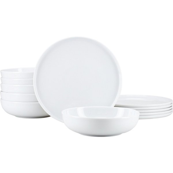 CreaTable Tafelservice Session, Service, Teller-Set, 12-tlg. (12-tlg), 6 Personen, Porzellan, Teller ohne Fahne mit großem Spiegel, Elegantes Rillenrelief