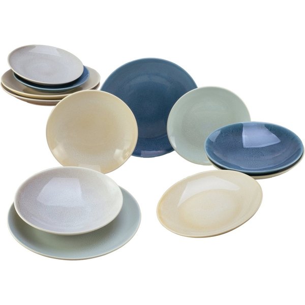 CreaTable Tafelservice Teller Set, Geschirr-Set Reactive (12-tlg), 4 Personen, Steinzeug, Service, nostalgische Spezialglasur, 12 Teile, für 4 Personen