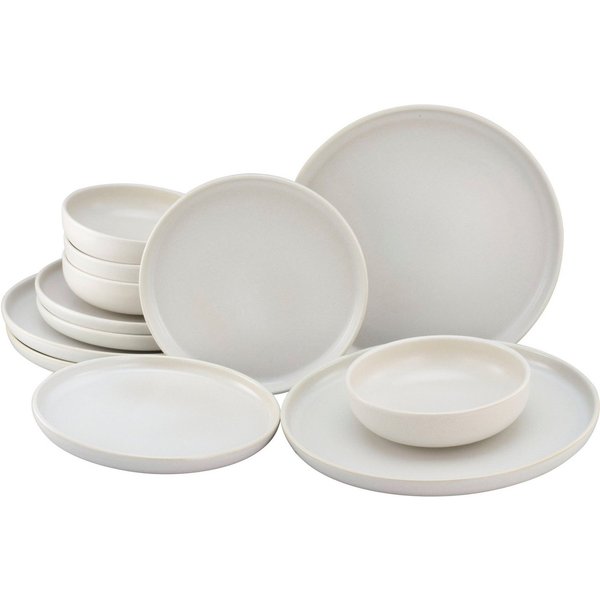 CreaTable Tafelservice Uno (12-tlg), 4 Personen, Steinzeug, Teller Set, weiche, harmonisch ausbalancierte Form