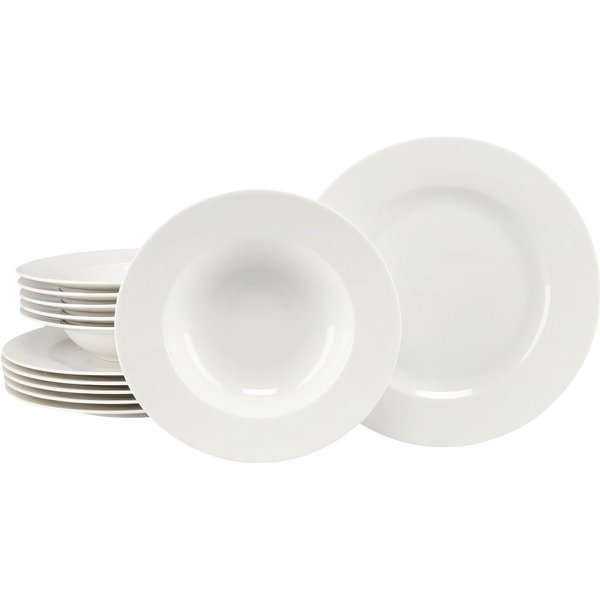 CreaTable Tafelservice Venice, Service 12-tlg. (12-tlg), 12 Personen, Porzellan, Teller Set, Klassische Tischkultur, Zeitlose Eleganz
