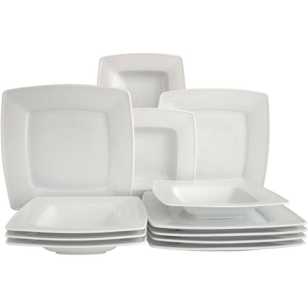 CreaTable Tafelservice Victoria Weiss (12-tlg), 6 Personen, Porzellan, Teller Set, klassisch weiß für den täglichen Gebrauch