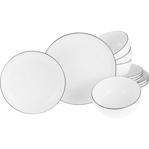 CreaTable Teller-Set Allround Black Line, Tellerset 12-tlg (12-tlg), 4 Personen, Porzellan, Teller Set, Daily Use, Zeitlos