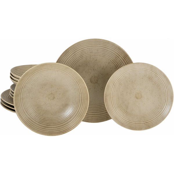 CreaTable Teller-Set Catania, Teller Set 12-tlg. (12-tlg), 4 Personen, Steinzeug, Vintage Farben, Ausdrucksstarkes Relief, Handwerklicher Charakter