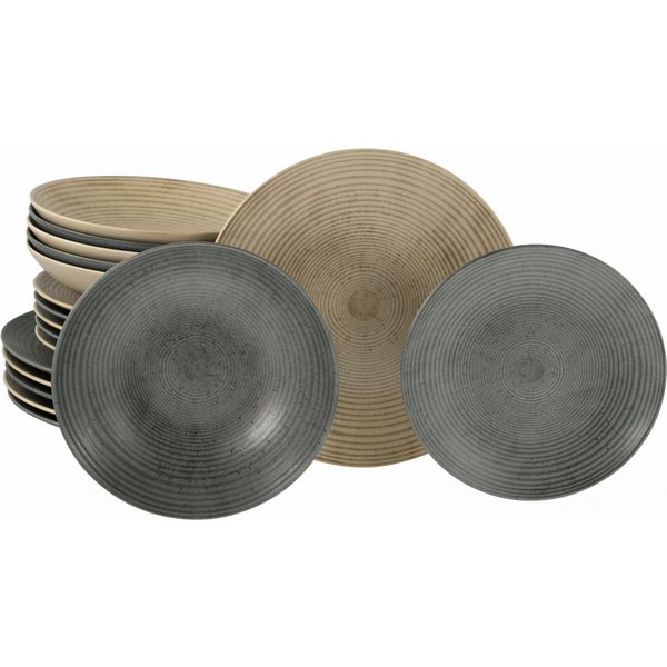 CreaTable Teller-Set Catania Mix, Teller Set 18-tlg. (18-tlg), 6 Personen, Steinzeug, Vintage Farben, Ausdrucksstarkes Relief, Handwerklicher Charakter