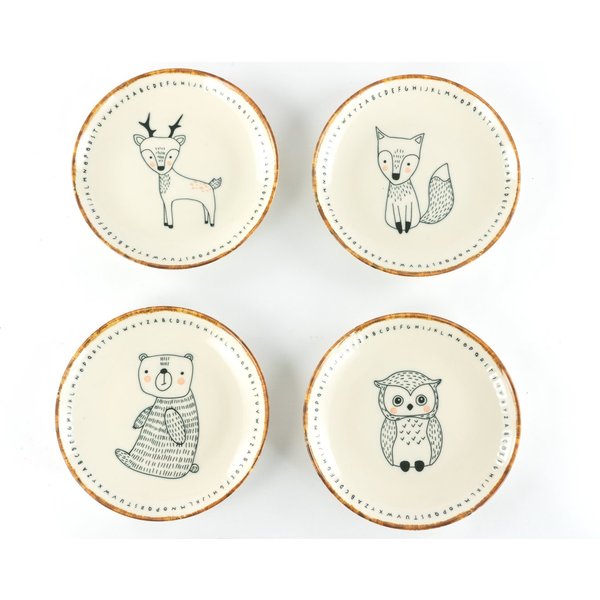 CreaTable Teller-Set Freunde des Waldes, Teller 21 cm, 4-tlg. (4-tlg), 4 Personen, Steinzeug, Teller Set, Tierabbildungen, Nordische Ästhetik