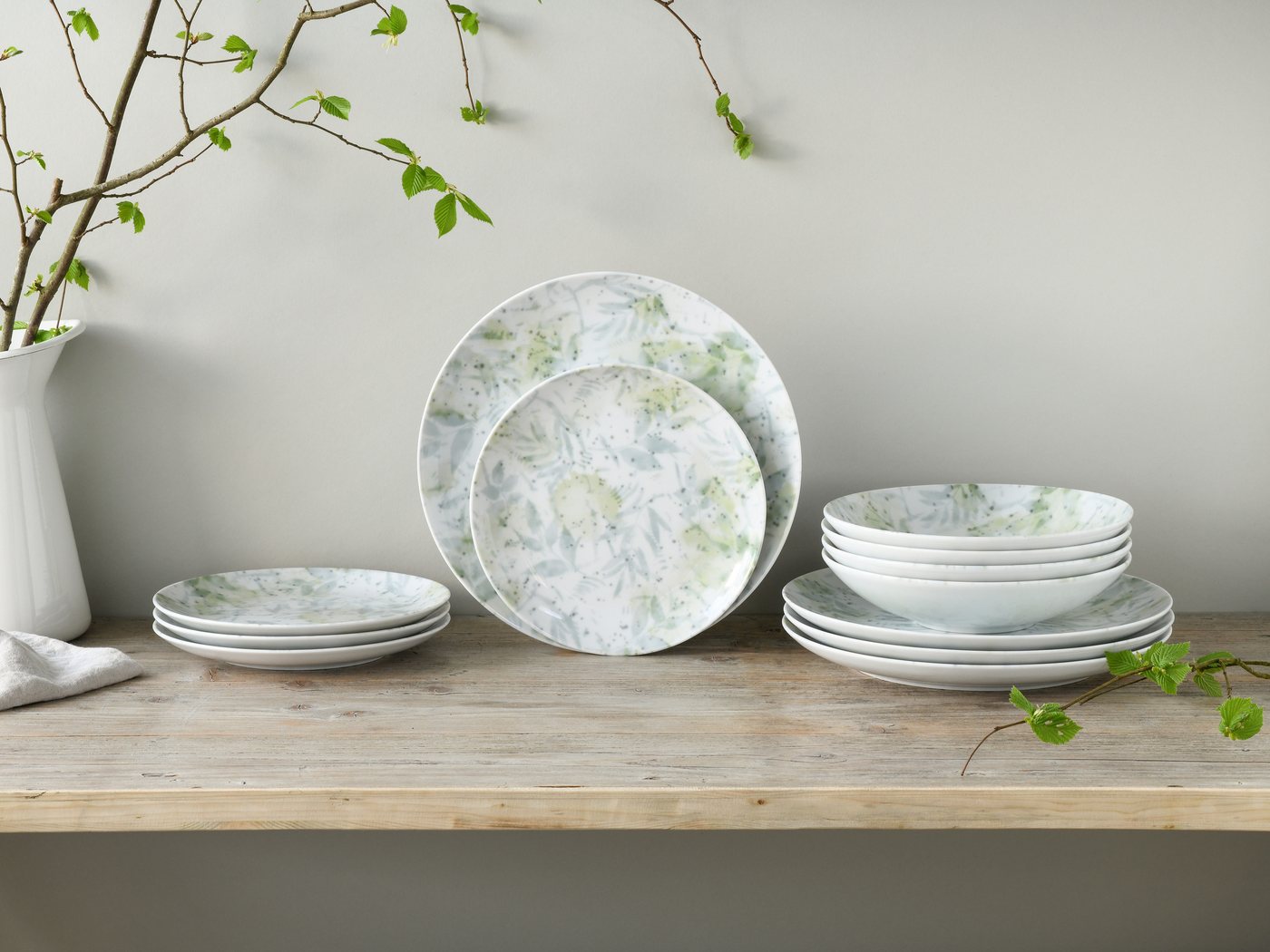 creaTable Teller-Set Geschirr-Set Home - Tropical (12-tlg), 4 Personen, Porzellan, Teller Set, Service im Used-und Vintage-Look, 12 Teile, für 4 Personen – Bild 2 von 5