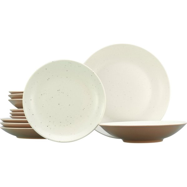 CreaTable Teller-Set Geschirr-Set Sand Dunes (12-tlg), 4 Personen, Steinzeug, Teller Set, handwerklicher Töpfercharakter, 12 Teile, für 4 Personen