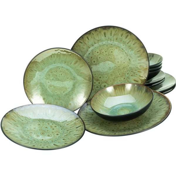CreaTable Teller-Set Jawa, Teller Set 12-tlg (12-tlg), 4 Personen, Steinzeug, Reaktivglasur