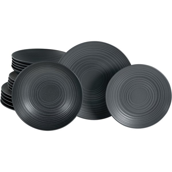 CreaTable Teller-Set Lava Stone Black, Teller Set 18-tlg (18-tlg), 6 Personen, Steinzeug, Seidenmatte Glasur