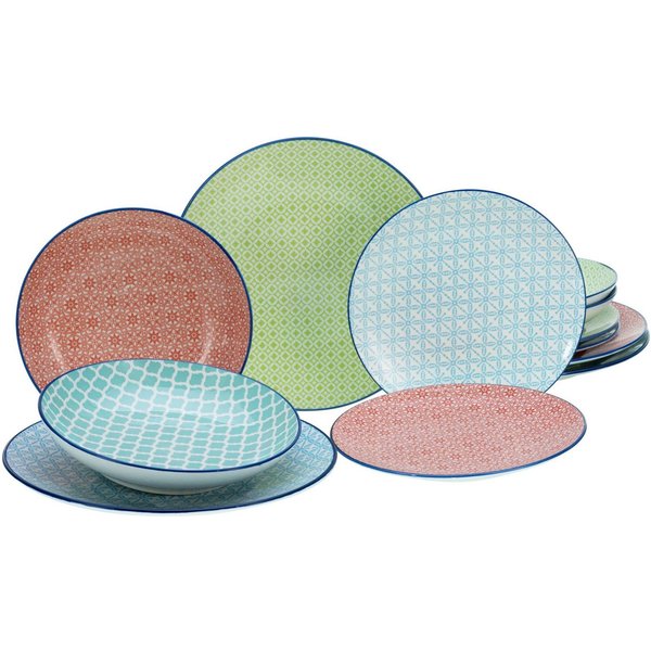 CreaTable Teller-Set Mediterran (12-tlg), 4 Personen, Steinzeug, Teller Set, traditionelle, keramische Motive