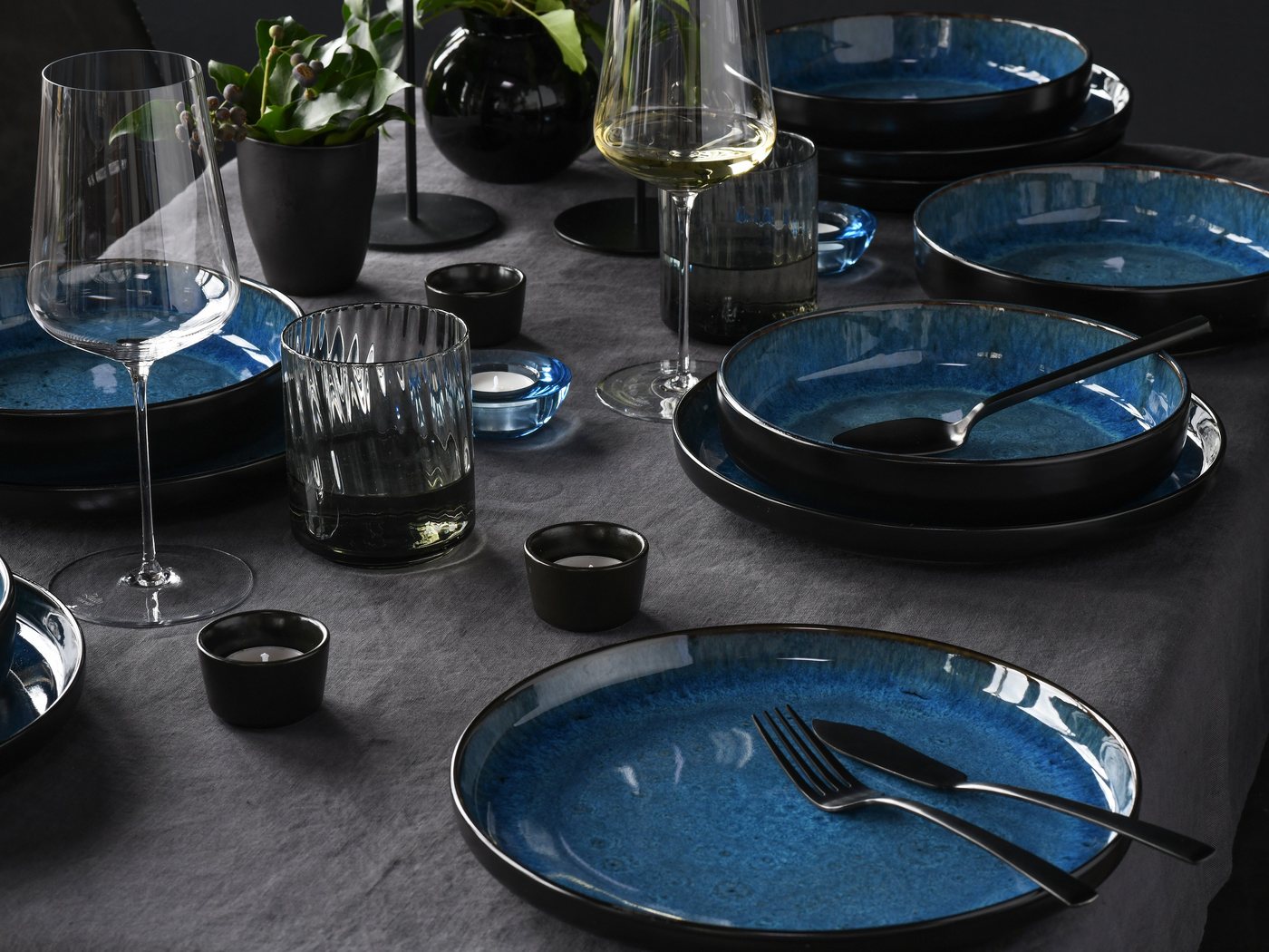creaTable Teller-Set Nordic Fjord (12-tlg), 6 Personen, Steinzeug, Tafelservice, 6 Speiseteller Ø 26 cm, 6 Suppenteller Ø 22,5 cm – Bild 2 von 5