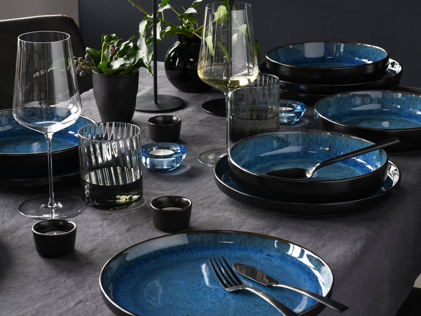 creaTable Teller-Set Nordic Fjord (12-tlg), 6 Personen, Steinzeug, Tafelservice, 6 Speiseteller Ø 26 cm, 6 Suppenteller Ø 22,5 cm – Bild 3 von 5