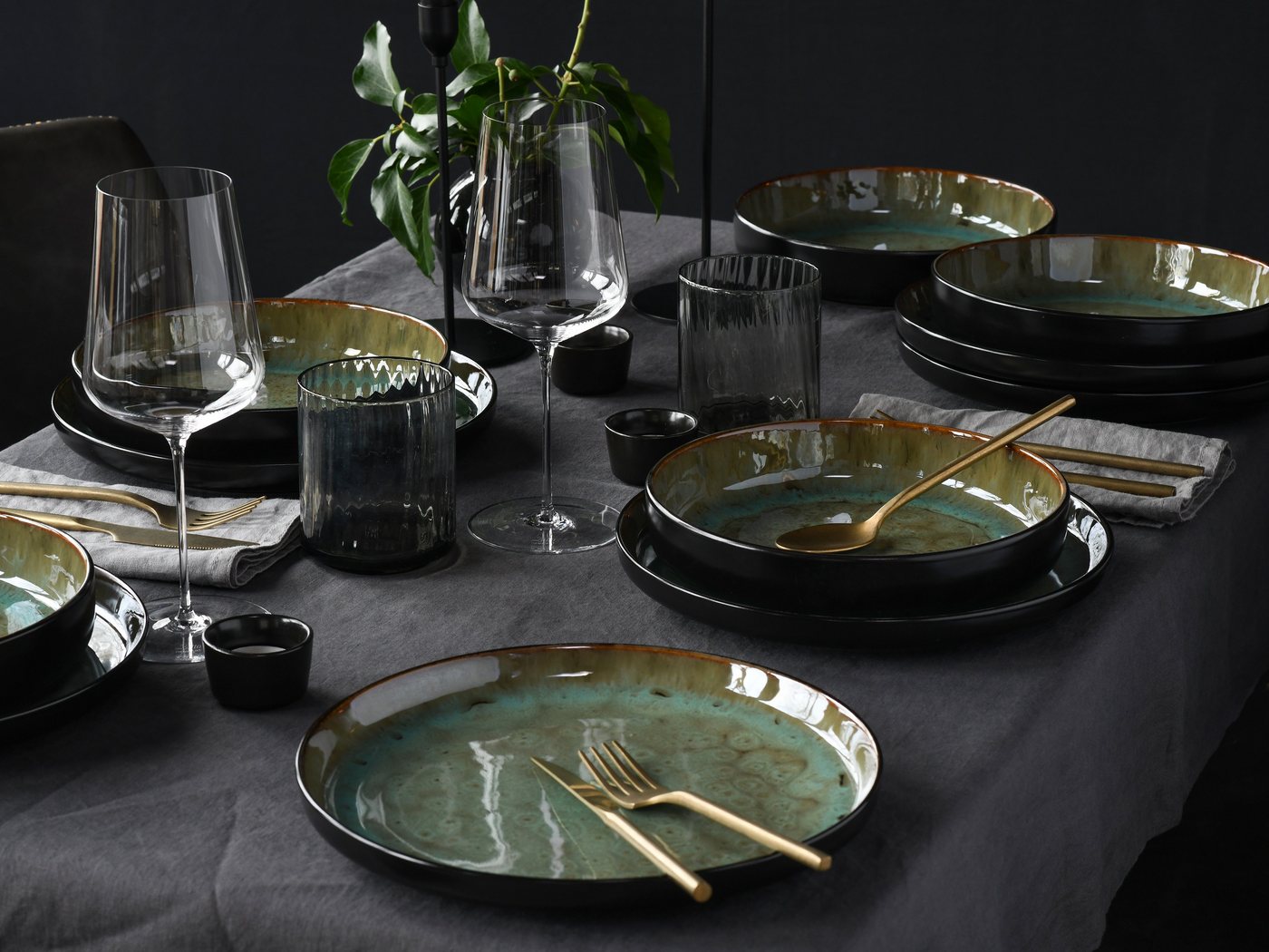 creaTable Teller-Set Nordic Fjord (12-tlg), 6 Personen, Steinzeug, Tafelservice, 6 Speiseteller Ø 26 cm, 6 Suppenteller Ø 22,5 cm – Bild 2 von 5
