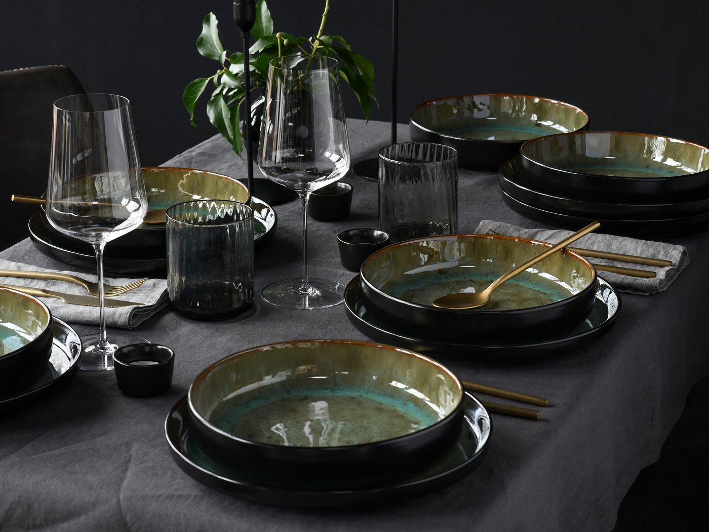 creaTable Teller-Set Nordic Fjord (12-tlg), 6 Personen, Steinzeug, Tafelservice, 6 Speiseteller Ø 26 cm, 6 Suppenteller Ø 22,5 cm – Bild 3 von 5