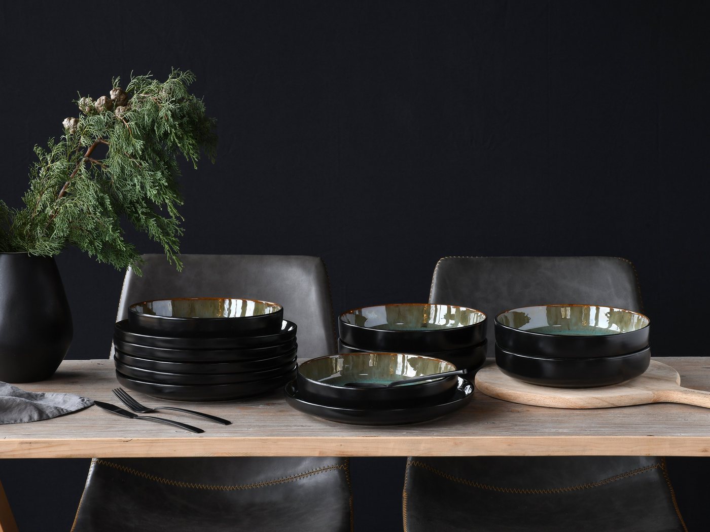 creaTable Teller-Set Nordic Fjord (12-tlg), 6 Personen, Steinzeug, Tafelservice, 6 Speiseteller Ø 26 cm, 6 Suppenteller Ø 22,5 cm – Bild 4 von 5