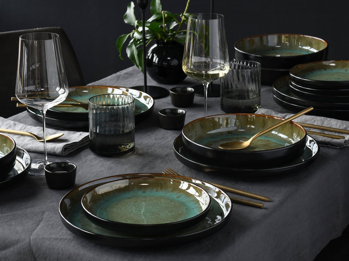 creaTable Teller-Set Nordic Fjord (18-tlg), 6 Personen, Steinzeug, je 6 Speiseteller 26 cm, Suppenteller 22,5 cm, Dessertteller 19,5 cm – Bild 2 von 5