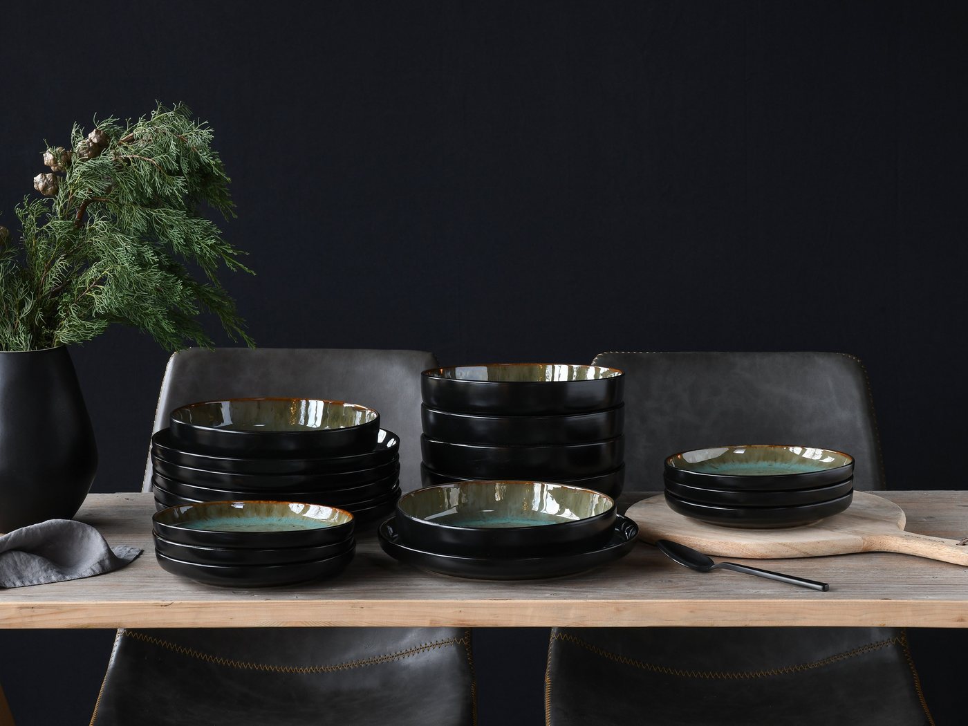 creaTable Teller-Set Nordic Fjord (18-tlg), 6 Personen, Steinzeug, je 6 Speiseteller 26 cm, Suppenteller 22,5 cm, Dessertteller 19,5 cm – Bild 3 von 5