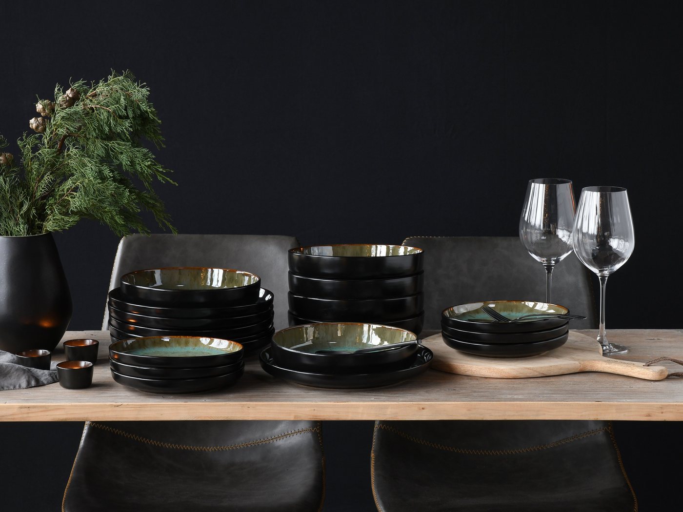 creaTable Teller-Set Nordic Fjord (18-tlg), 6 Personen, Steinzeug, je 6 Speiseteller 26 cm, Suppenteller 22,5 cm, Dessertteller 19,5 cm – Bild 4 von 5