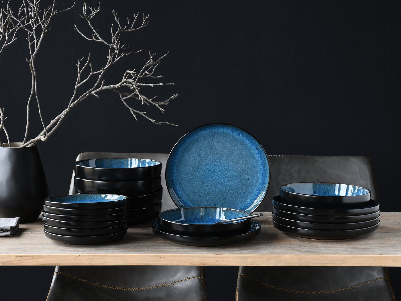 creaTable Teller-Set Nordic Fjord (18-tlg), 6 Personen, Steinzeug, je 6 Speiseteller 26 cm, Suppenteller 22,5 cm, Dessertteller 19,5 cm – Bild 4 von 5