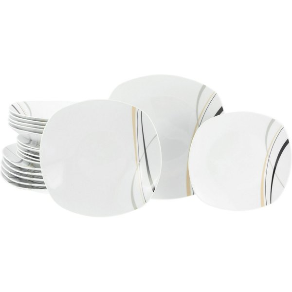 CreaTable Teller-Set Square City Line, Teller Set 18-tlg (18-tlg), 6 Personen, Porzellan, Moderner Urban Style