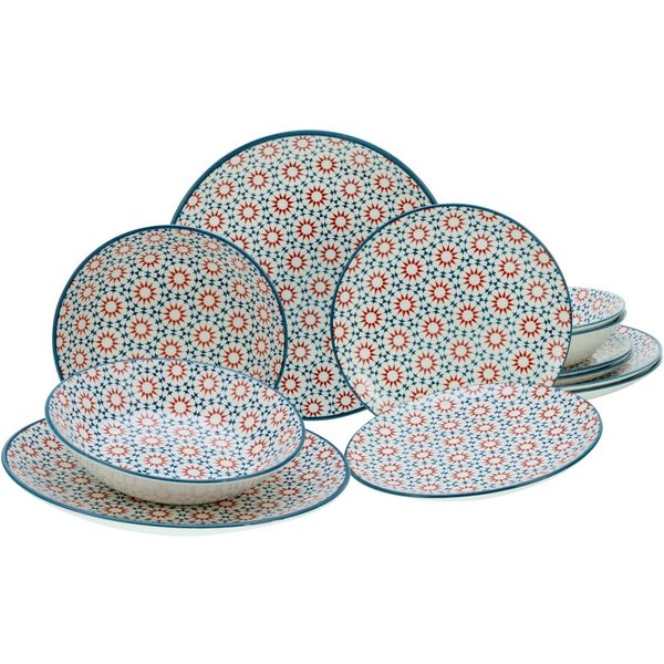 CreaTable Teller-Set Stella (12-tlg), 4 Personen, Porzellan, Teller Set, orientalisches Fliesenmotiv