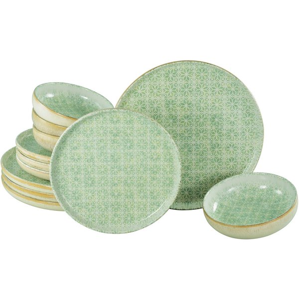 CreaTable Teller-Set Uno Emiliana, Teller Set 12-tlg (12-tlg), 4 Personen, Steinzeug, Shabby Look, Vintage Style