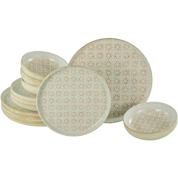 CreaTable Teller-Set Uno Emiliana, Teller Set 12-tlg (12-tlg), 4 Personen, Steinzeug, Shabby Look, Vintage Style