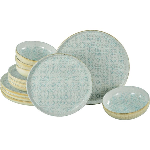 CreaTable Teller-Set Uno Emiliana, Teller Set 12-tlg (12-tlg), 4 Personen, Steinzeug, Shabby Look, Vintage Style