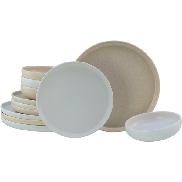 CreaTable Teller-Set Uno Toscana, Teller Set 12-tlg. (12-tlg), 4 Personen, Steinzeug, Puristische Formgebung, Inspiriert durch die Farben der Toscana