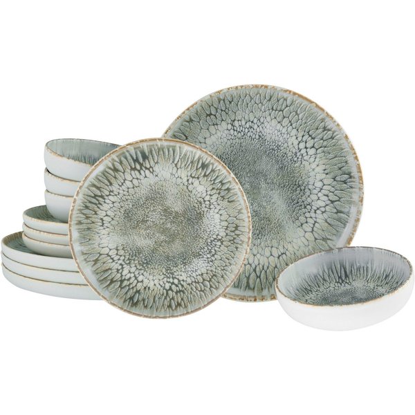 CreaTable Teller-Set Uno Volcano, Teller Set 12-tlg (12-tlg), 4 Personen, Steinzeug, Reaktivglasur, Vintage Style