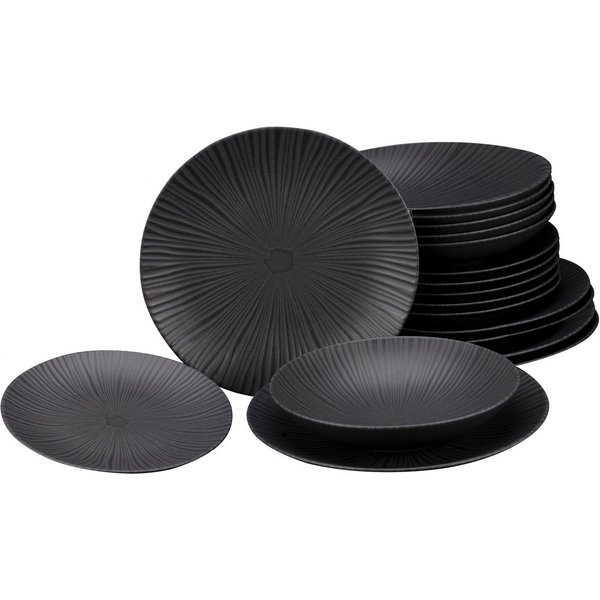 CreaTable Teller-Set Vesuvio, Teller Set 18-tlg. (18-tlg), 6 Personen, Steinzeug, Eleganz, Vulkanoptik
